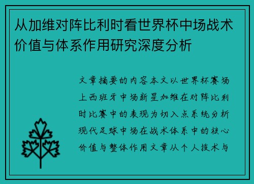从加维对阵比利时看世界杯中场战术价值与体系作用研究深度分析
